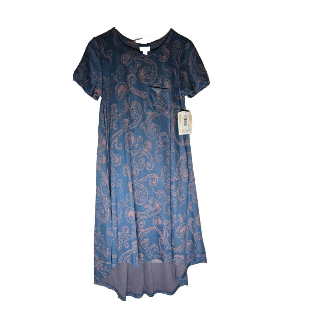 LuLaRoe Carly Swing Dress XXS Short Sleeve Hi-Low New NWT Blue Pink Dipped Swirl